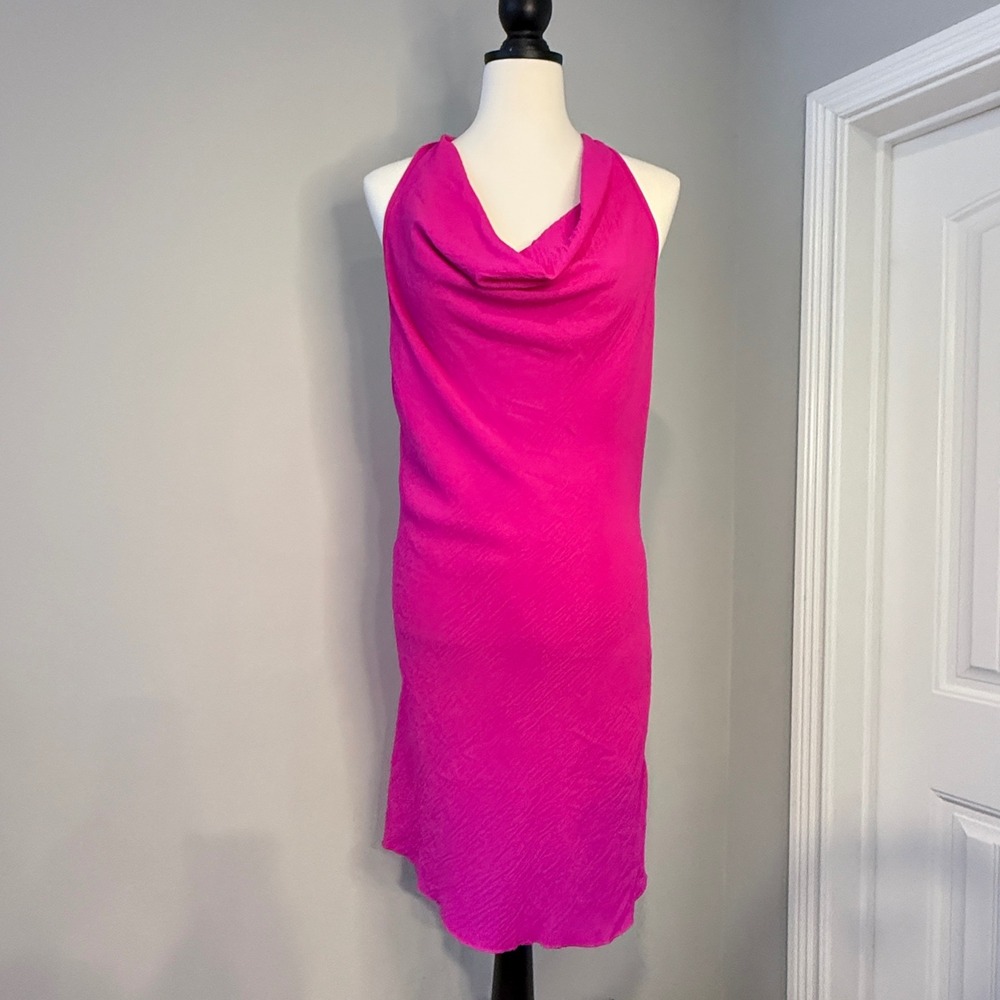 See You Monday Los Angeles Dress Womens L Pink Halter Cowl Neck Sleeveless Party